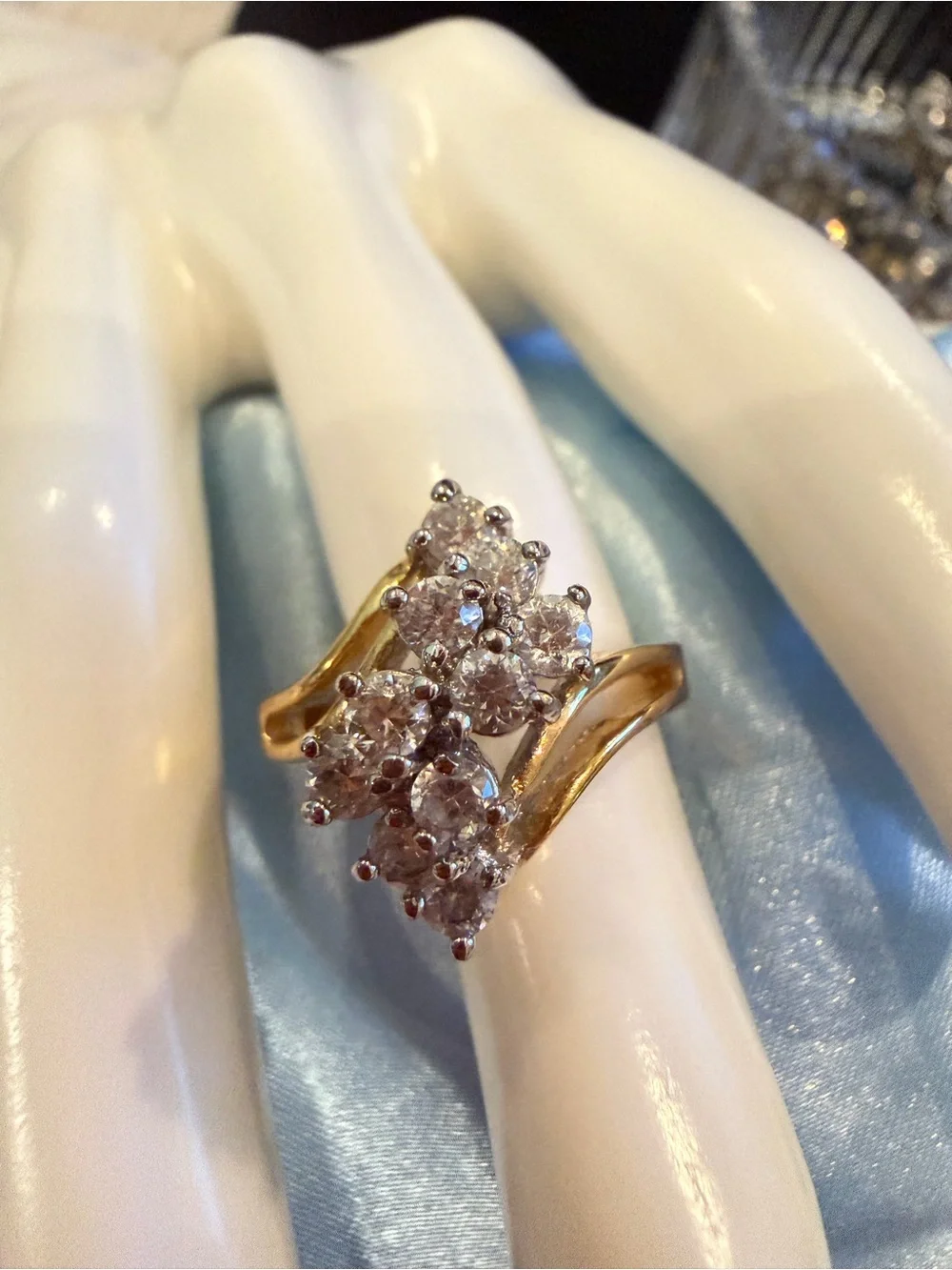 Gold Tone Cluster CZ Ring - Elegant Women's Jewelry sz 9